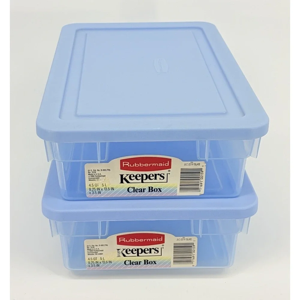 2 Vintage Rubbermaid Keepers Storage Containers 0286 Slate Blue Boxes and Lids